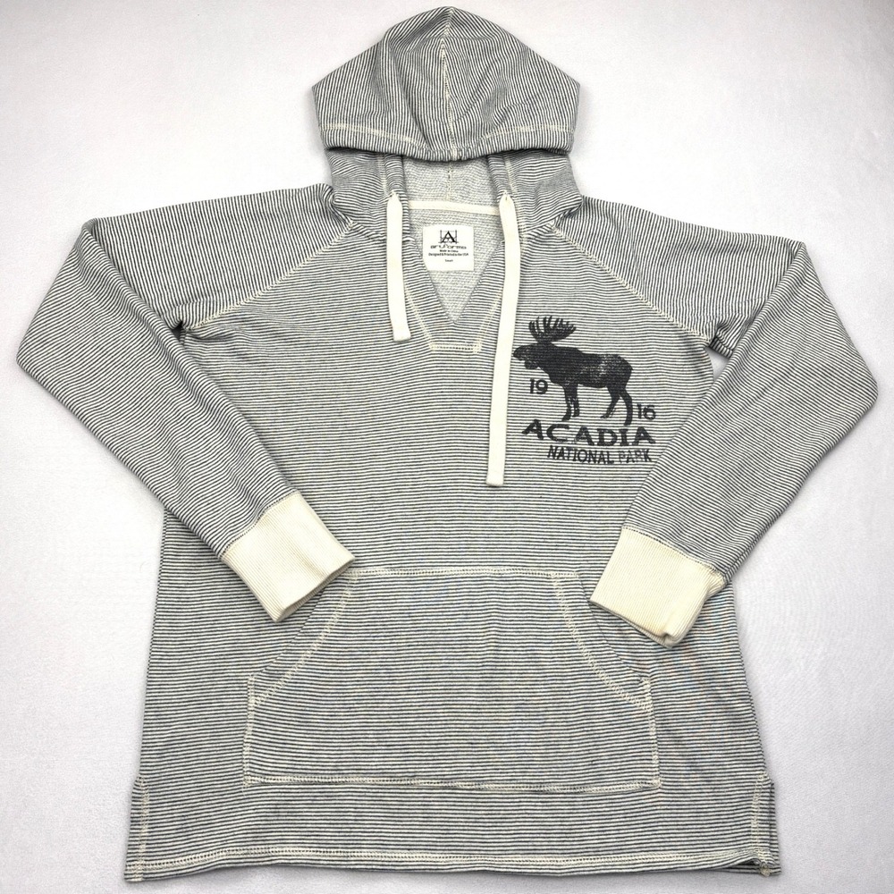 Artforms Hoodie Womens Small Blue White Striped Acadia National Park Moose S